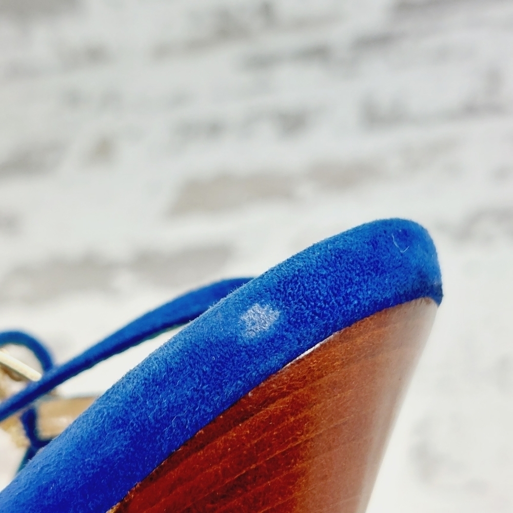 Fendi Royal Blue Suede Cut-Out Cage Sling-Back Peep-Toe Pumps O89 - Picture 13 of 14